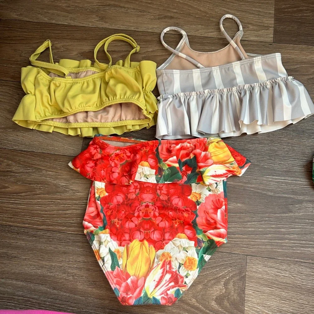Kortni jeane 3 Piece Swimsuit Set Floral Ruffle Bikini Bottom Yellow Tops